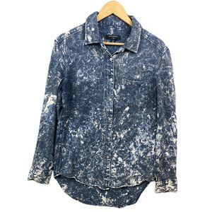 BYCORPUS Women LA Acid Wash Tie Dye Boyfriend Button Up Shirt Blue Top Small EUC